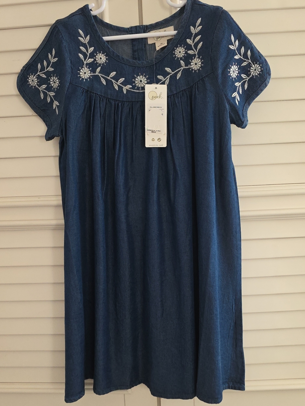 Peek Girls' Blue Denim Embroidered Yoke Dress